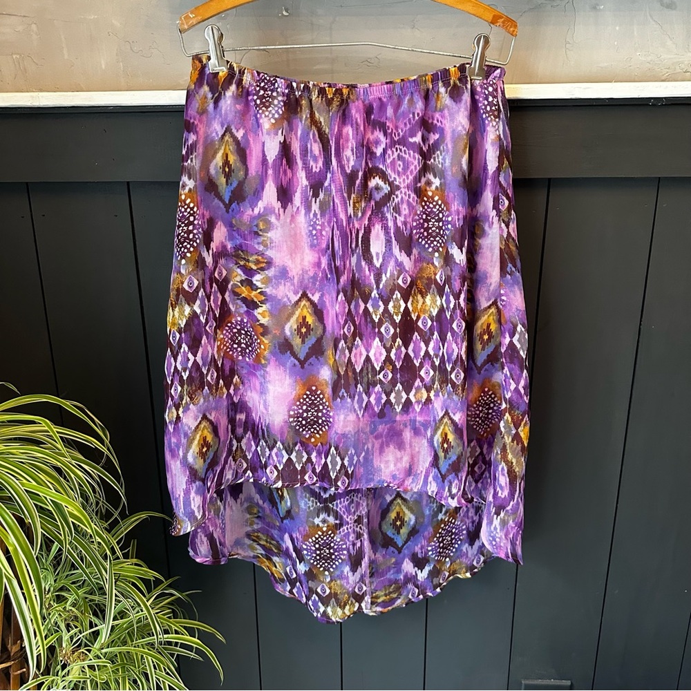 Y2K Knitworks Purple Graphic Patterned High-Low Lined‎ Skirt size XL